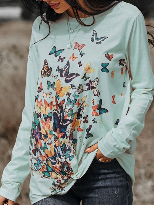 Long Sleeves Crew Neck Printed Casual T-shirt