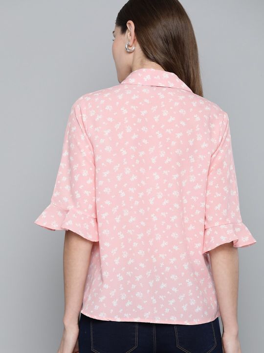 Pink & White Floral Printed Bell Sleeves Top (Mast & Harbour)