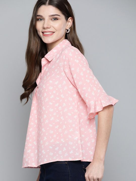 Pink & White Floral Printed Bell Sleeves Top (Mast & Harbour)