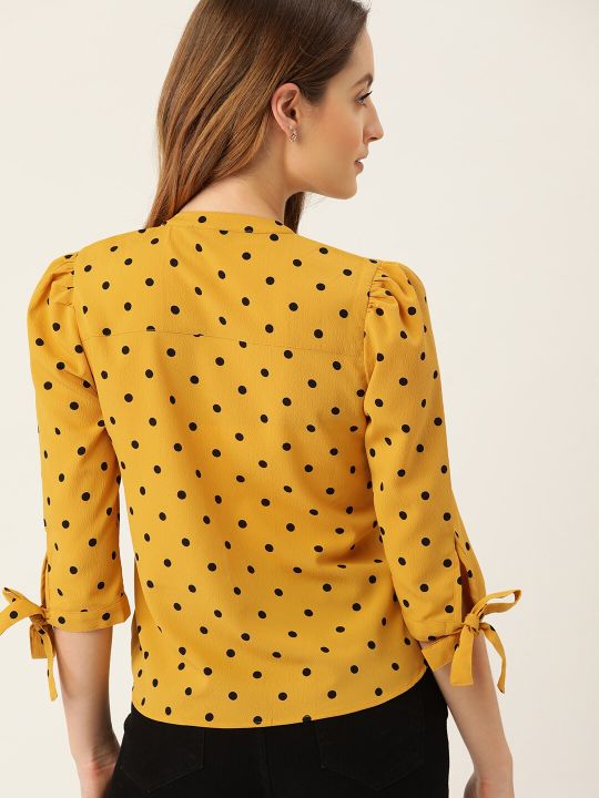 Yellow & Black Print Shirt Style Top (DressBerry)