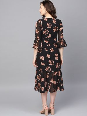 Black & Pink Floral Printed Wrap Dress (SASSAFRAS)
