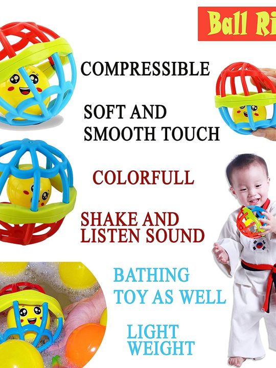 Colorful Attractive Plastic Non Toxic Set of 7 Shake & Grab Rattle and 1 Soothing Teether (WISHKEY)