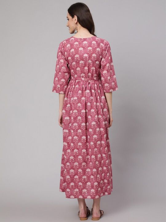 Floral Printed Cotton Maternity A-Line Midi Dress (Nayo)