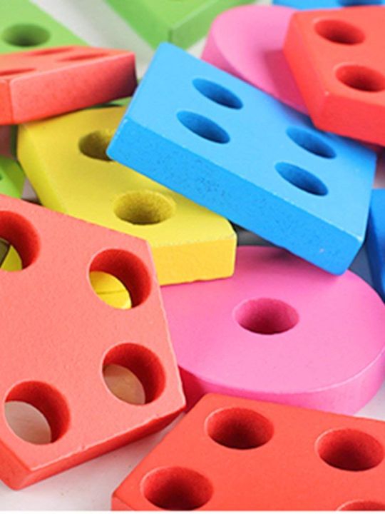Kids Wooden Angle Geometric Blocks Stacker Shape Sorter Column Puzzle Stacking Set (Toyshine)