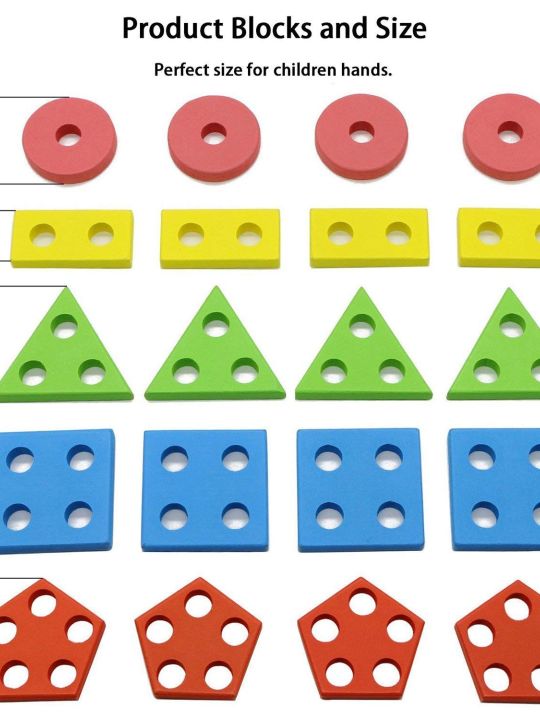 Kids Wooden Angle Geometric Blocks Stacker Shape Sorter Column Puzzle Stacking Set (Toyshine)