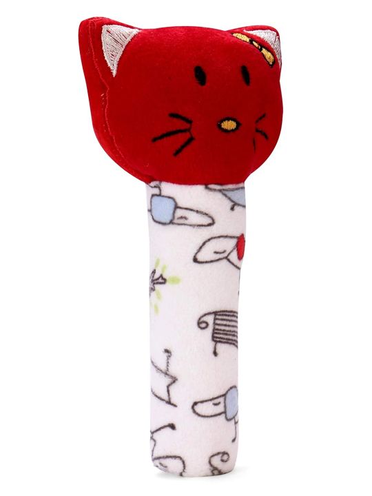 Kitty Face Rattle Cum Soft Toy, Squeeze Handle for Squeaky Sound (Pikipo)