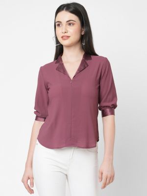 Mauve Shirt Style Top with Cuffed Sleeves (MISH)