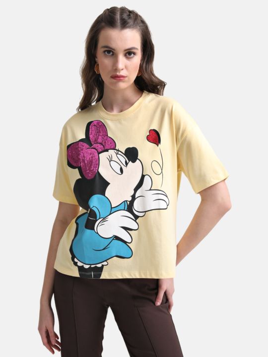 Minnie Mouse Disney Printed T-shirt With Stick On Studs And Sequin Work (KAZO)