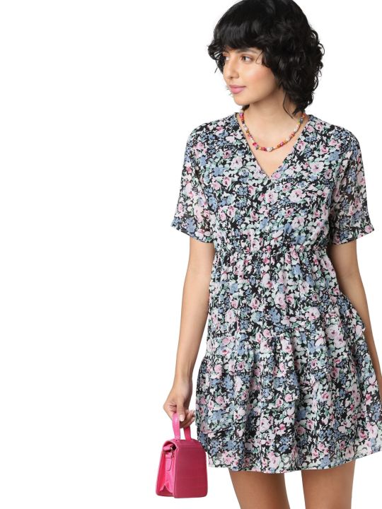 Multi-Color Chiffon Printed Dress (ONLY)