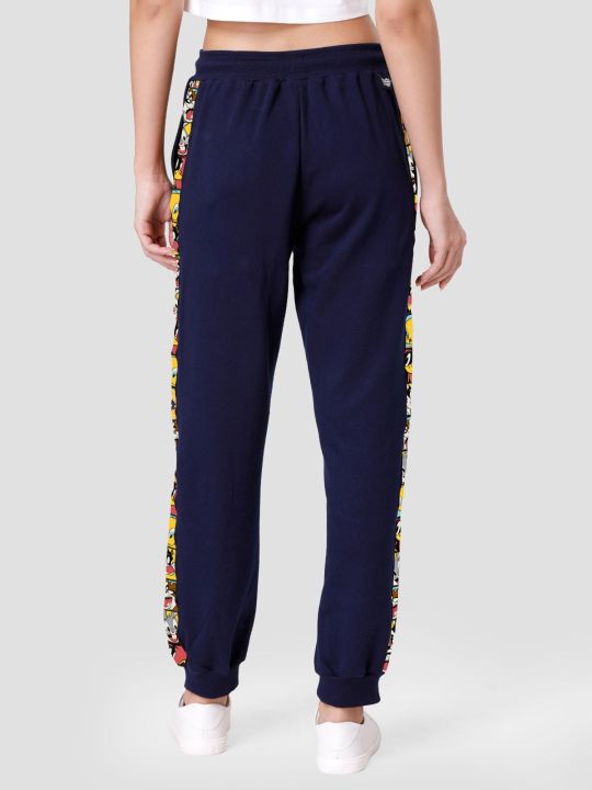 Official Looney Tunes: 90's Kid Graphic Printed Navy Blue Joggers (The Souled Store)