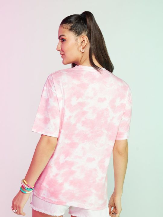 Pink And White Tie And Die Oversized T-shirt (MIXT)