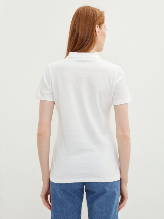 Polo Neck Straight Short Sleeve Cotton Womens T-Shirt (LC WAIKIKI)