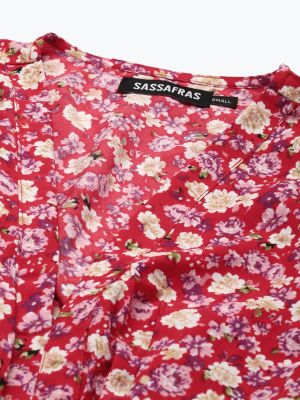Red & Beige Floral Waist Cut-Out Maxi Dress (SASSAFRAS)