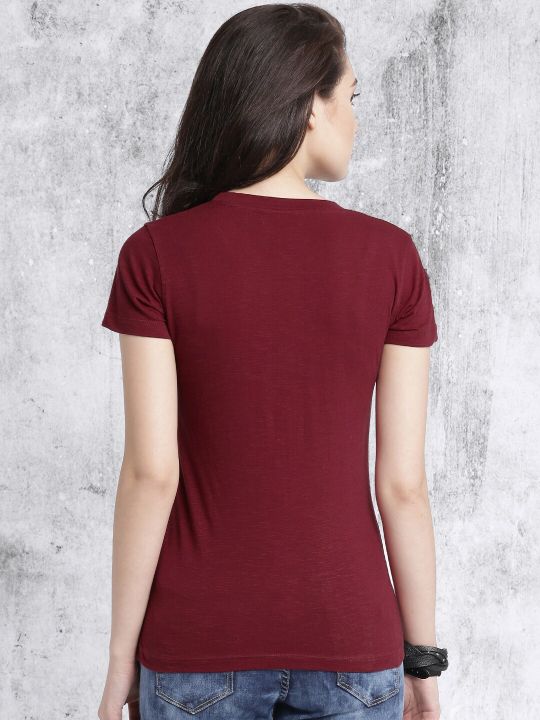 Roadster Maroon Pure Cotton Top