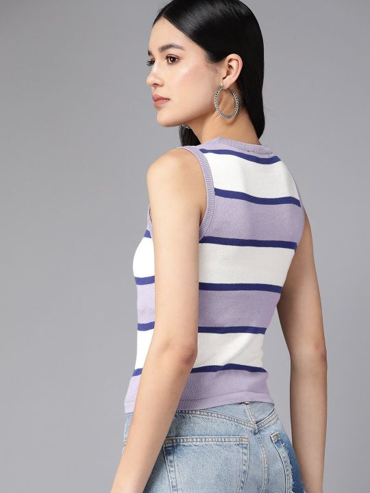 Roadster The Lifestyle Co. Striped Pure Cotton Fitted Top
