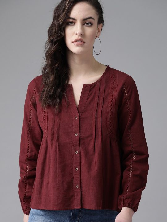 Roadster The Lifestyle Co Women Maroon Solid A-Line Top