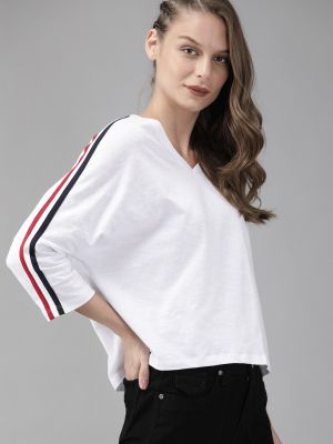 Roadster The Lifestyle Co Women White Solid Round Neck Top
