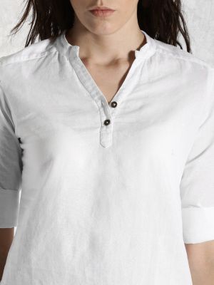 Roadster White Pure Cotton Top With Roll-Up Sleeves