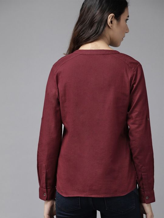Roadster Women Maroon Solid Shirt Style Top