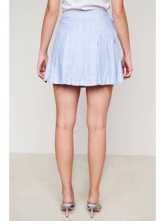 Self Design Blue Box Pleat Mini Skirt (AND)