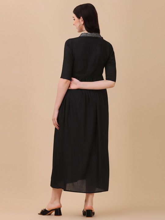 V-Neck A-Line Midi Dress (SHEETAL Associates)