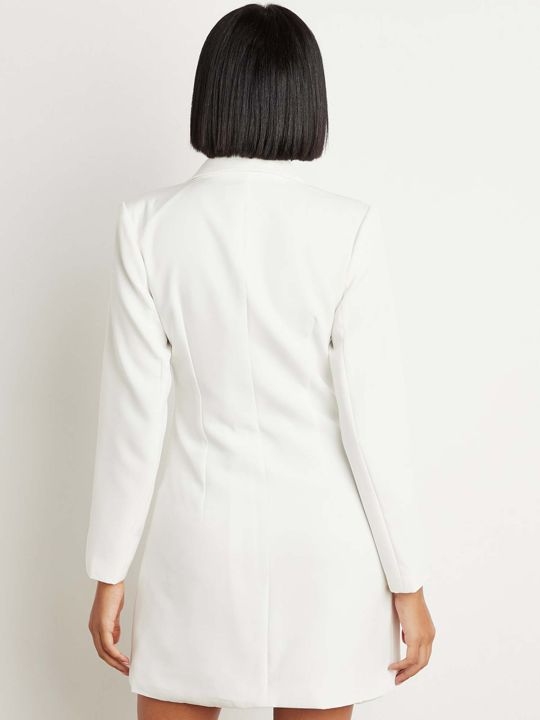 White Button Closure Boxy Blazer Mini Dress With Long Sleeves (Styli)