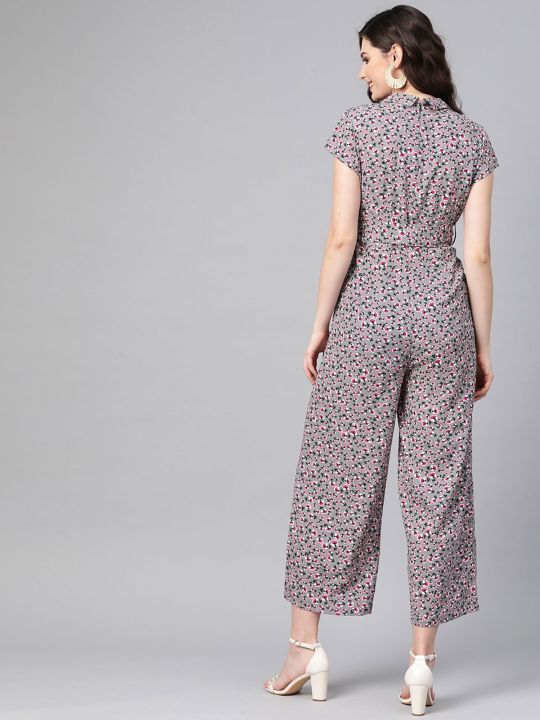 Women's Grey Printed Flared Jumpsuit (The Vanca)