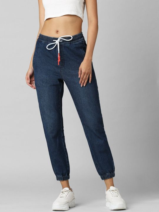 Women Solid Dark Blue Jogger Jeans (ONLY)