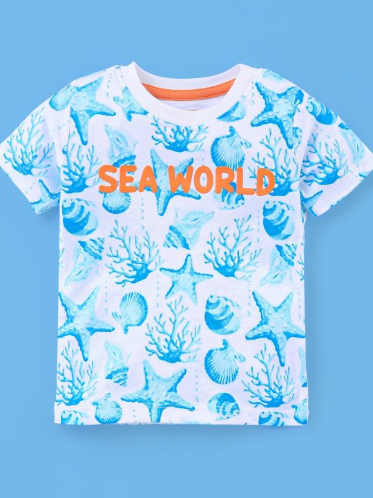 100% Cotton Half Sleeves Sea World Print T-Shirt & Shorts
