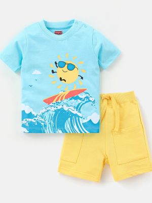 100% Cotton Half Sleeves Surfing Print T-Shirt & Shorts