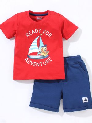100% Cotton Half Sleeves T-Shirt And Shorts Ready For Adventure Print