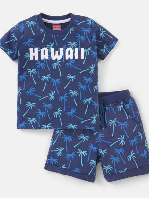 100% Cotton Half Sleeves T-Shirt and Shorts Set Palm Tree Print