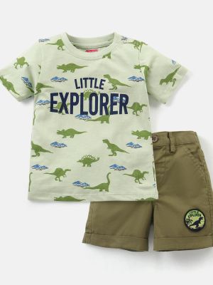 100% Cotton Half Sleeves T-Shirt & Shorts Set Dino Print