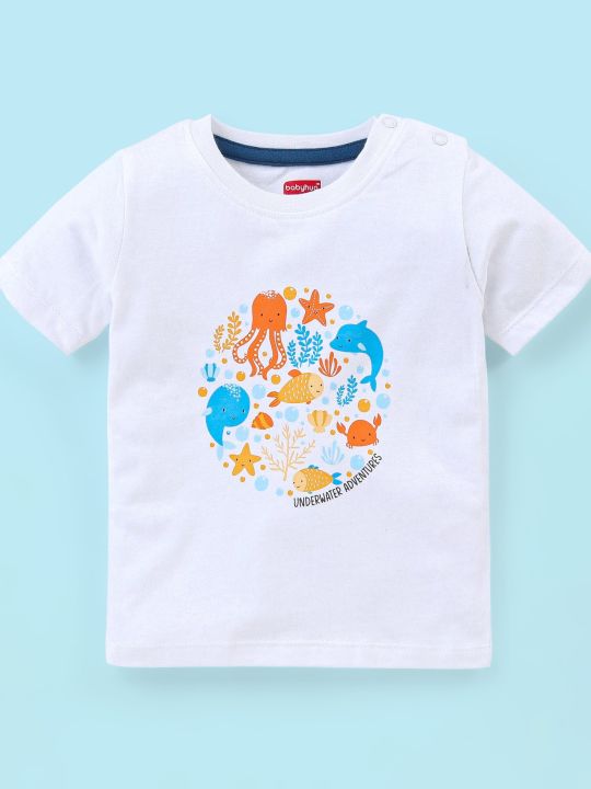 100% Cotton Half Sleeves Tee With Shorts Set Octopus & Dolphin Print