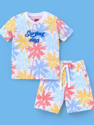 100% Cotton Half Sleeves Tropical Print T-Shirt & Shorts
