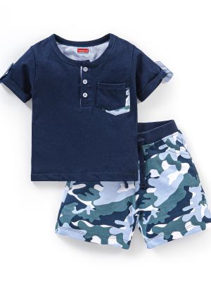 100% Cotton Knit Half Sleeves T-Shirt & Shorts Camouflage Print