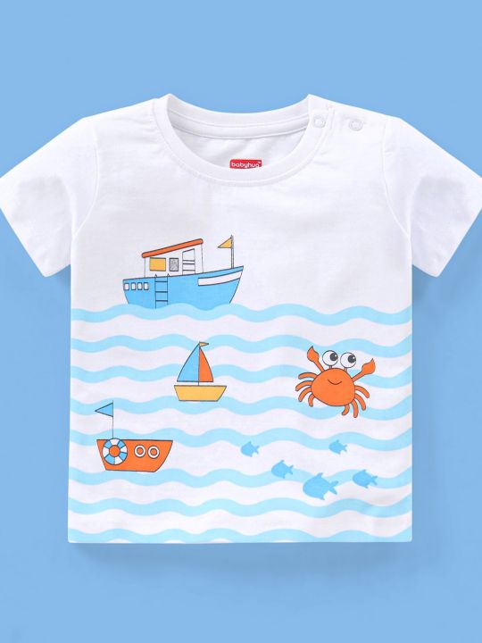 100% Cotton Knit Half Sleeves T-Shirt & Shorts Set Boat Print