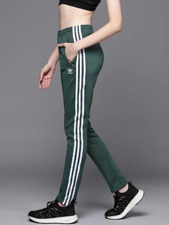 ADIDAS Originals Women Green Slim Fit Striped Sustainable Track Pants