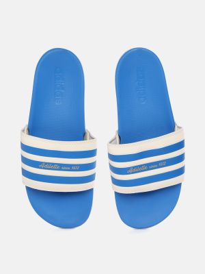 ADIDAS Unisex Off White & Blue Striped Adilette Comfort Sliders
