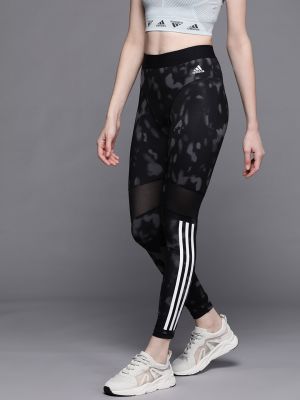 ADIDAS Women Black & Charcoal Grey Hyperglam All over Print 7/8th Tights
