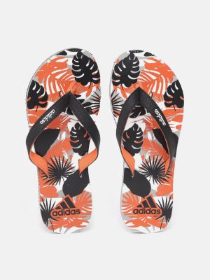 ADIDAS Women Black & Orange Tropical Printed Sliders