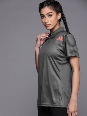 ADIDAS Women Charcoal Club Graph Aeroready Brand Logo Printed Tennis Polo Collar T-shirt