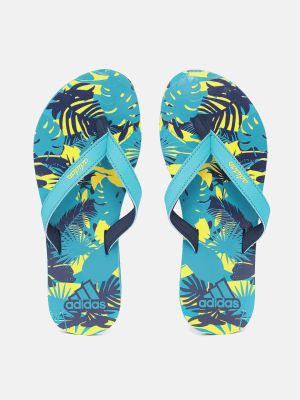 ADIDAS Women Green & Navy Blue Tropical Printed Sliders