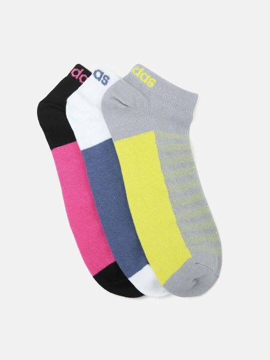 ADIDAS Women Grey & Pink Patterned Cotton Low Cut Socks