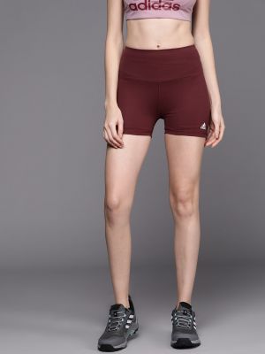 ADIDAS Women Maroon Solid Yoga Shorts