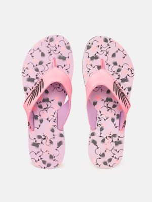 ADIDAS Women Pink & Charcoal Grey Printed Cloudfoam Slide Thong Flip-Flops