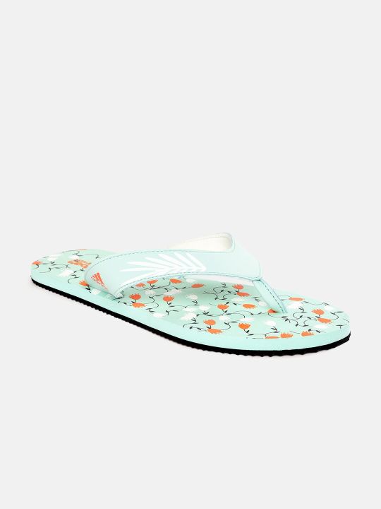 ADIDAS Women Sea Green & White Floral Printed Cloudfoam Thong Flip Flops