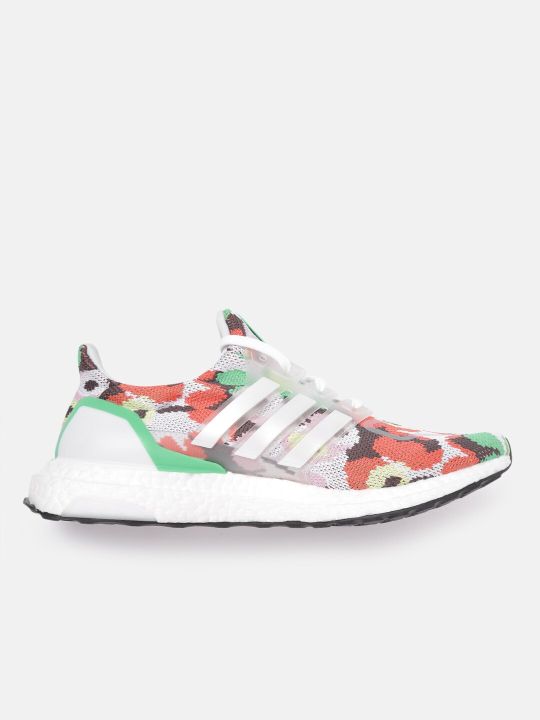 ADIDAS Women White & Red Abstract Woven Upper Ultraboost 5.0 X Marimekko Sustainable Running Shoes