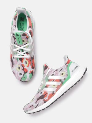 ADIDAS Women White & Red Abstract Woven Upper Ultraboost 5.0 X Marimekko Sustainable Running Shoes