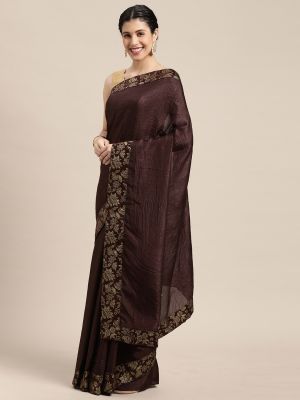all about you Coffee Brown & Golden Silk Blend Saree